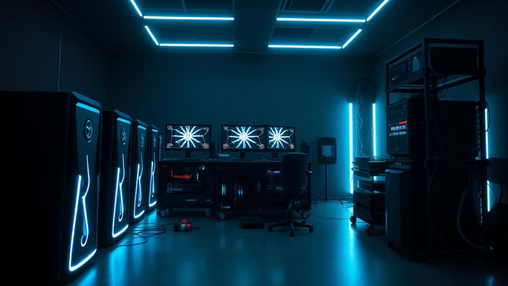 Gaming LAN setup with multiple PCs and shelves